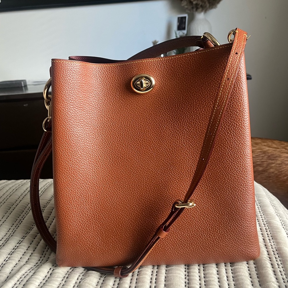 Coach Charlie 55200 Saddle Brown Leather Bucket Crossbody Bag